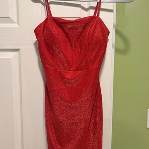 Crystal Doll Red Ruched Sheath Mini Dress